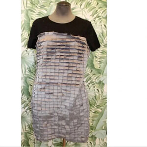 Women's Twelve Layers Silver Black Cocktail Casual Contemporary Dress Medium